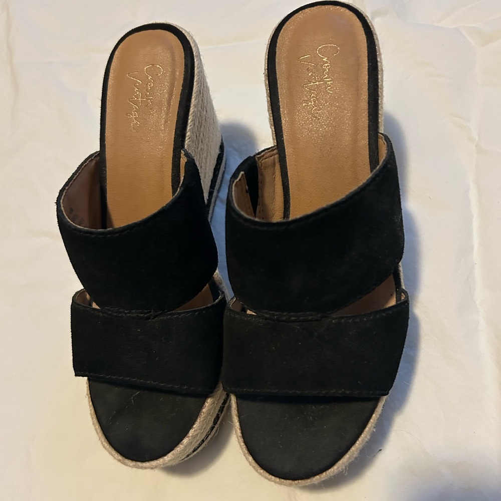 Crown Vintage Black Wedge Sandals